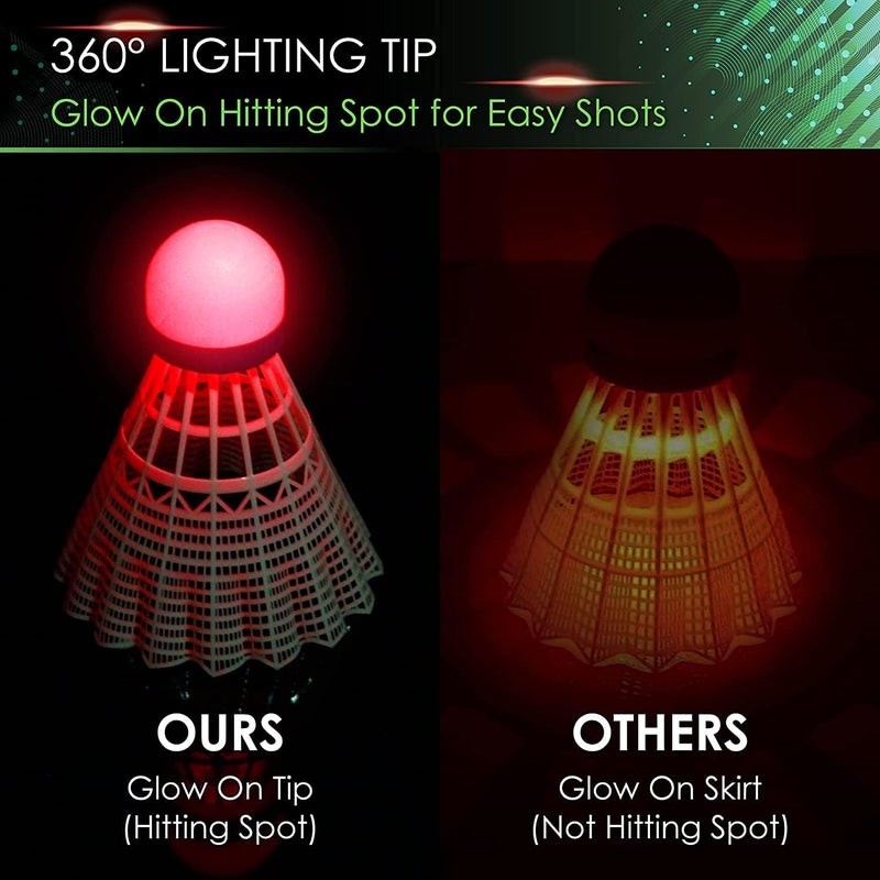 E-Jet Badminton Shuttlecocks, Badminton Birdies 4pcs - Lighting Glow in The Dark Night - Image 3